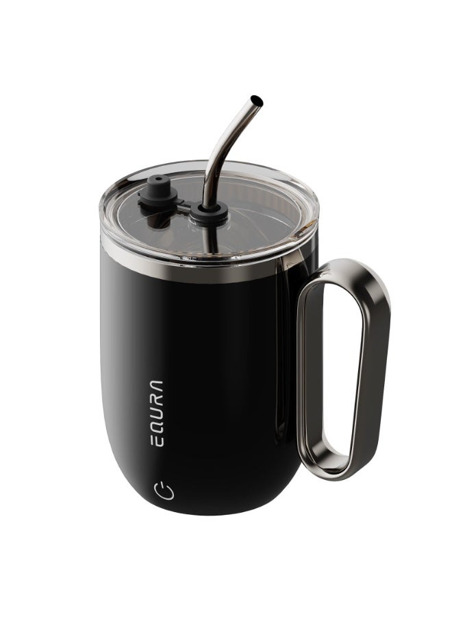 EQURA Self-Stirring Mug with LED Temperature Indicator and Straw, Automatic Magnetic Mixing Cup with Lid – Model E-015 - Image 1