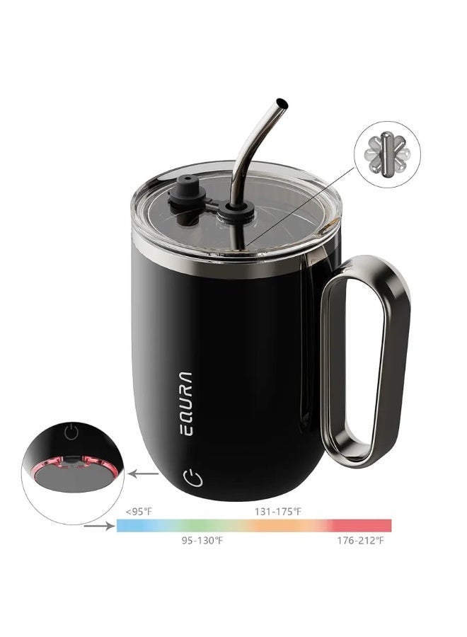 EQURA Self-Stirring Mug with LED Temperature Indicator and Straw, Automatic Magnetic Mixing Cup with Lid – Model E-015 - Image 2