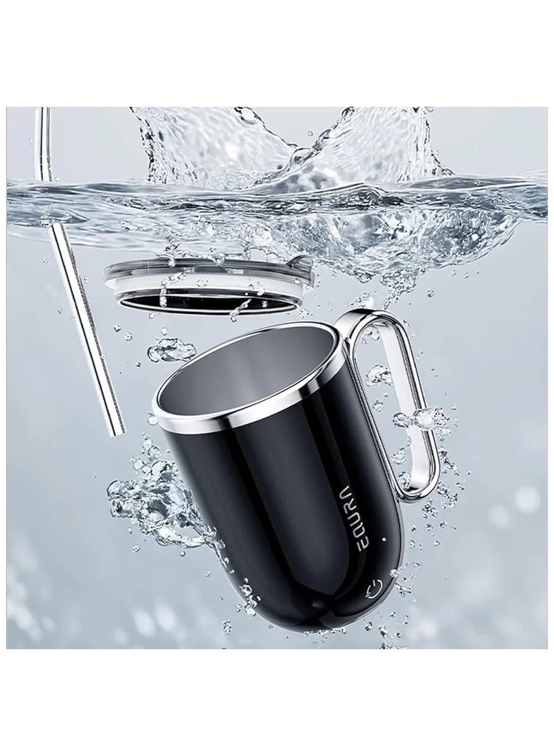 EQURA Self-Stirring Mug with LED Temperature Indicator and Straw, Automatic Magnetic Mixing Cup with Lid – Model E-015 - Image 3