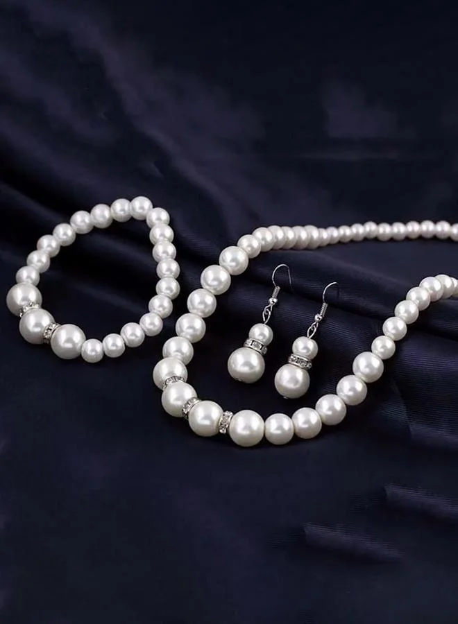 تايك تو Faux Pearl Jewelry Set With Necklace, Bracelet And Earrings 3-Piece