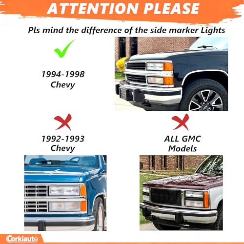 corkiauto Headlight Assembly Compatible with 1994 1995 1996 1997 1998 Chevy C/K 1500 2500 3500 Silverado, For 95-99 Tahoe Suburban Replacement Headlamp, Chrome Housing Clear Reflector - Image 3