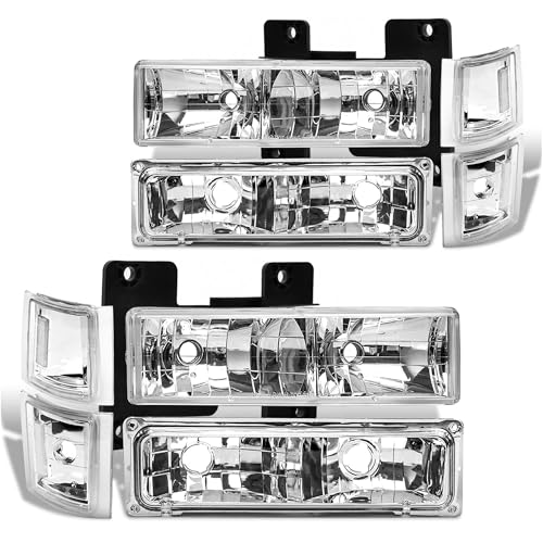 corkiauto Headlight Assembly Compatible with 1994 1995 1996 1997 1998 Chevy C/K 1500 2500 3500 Silverado, For 95-99 Tahoe Suburban Replacement Headlamp, Chrome Housing Clear Reflector - Image 1
