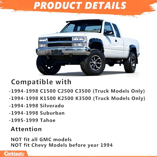 corkiauto Headlight Assembly Compatible with 1994 1995 1996 1997 1998 Chevy C/K 1500 2500 3500 Silverado, For 95-99 Tahoe Suburban Replacement Headlamp, Chrome Housing Clear Reflector - Image 2