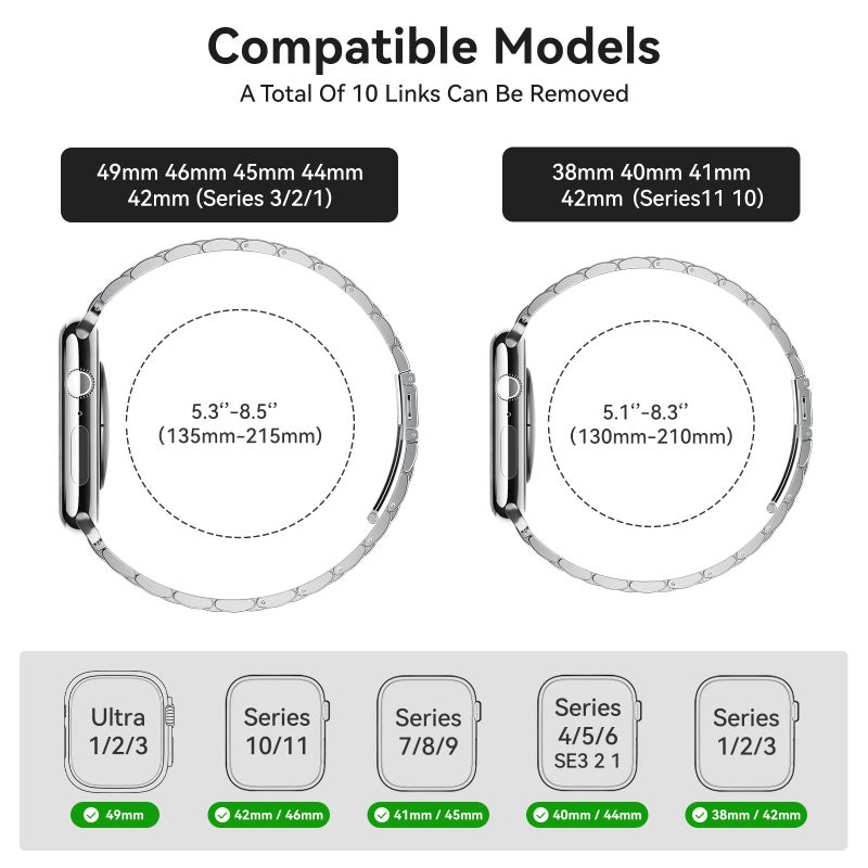 SUNFWR Compatible with Apple Watch Band 44mm 45mm 42mm 46mm 49mm for Men Women, Stainless Steel Metal iWatch Band for Apple Watch Series 11/10/9/8/7/6/5/4/3/2/1/SE/SE2/SE3 Ultra3/2/1 (No case) - Image 2