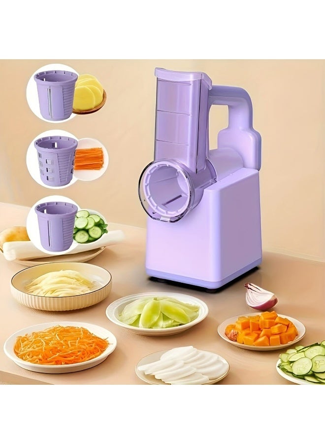 BlueFire Electric Drum Vegetable Cutter with 3 Interchangeable Blades | Automatic Slicer, Shredder & Grater for Carrots, Potatoes, Cucumbers, Cheese & More | Fast One-Touch Food Processor for Salads, Meal Prep & Kids-Safe Cooking | Compact Design, Easy to Clean, Multi-Functional Kitchen Tool - Image 1