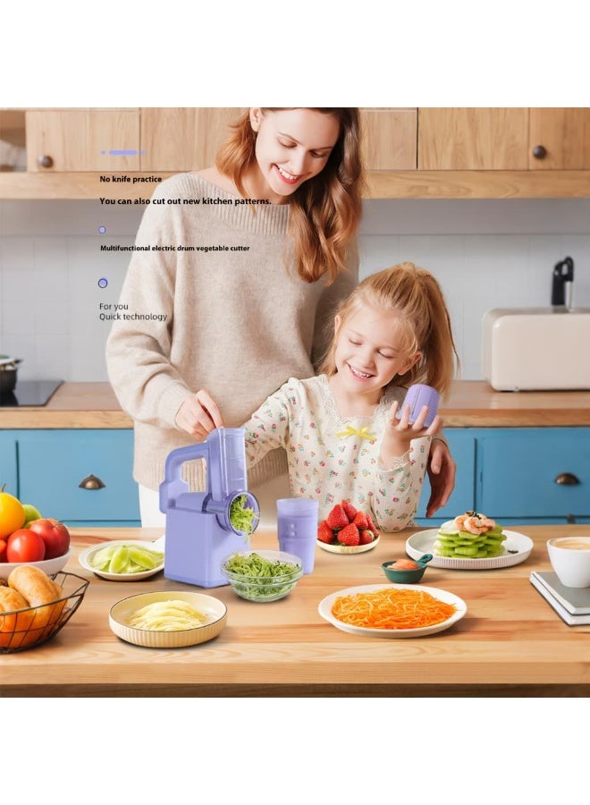 BlueFire Electric Drum Vegetable Cutter with 3 Interchangeable Blades | Automatic Slicer, Shredder & Grater for Carrots, Potatoes, Cucumbers, Cheese & More | Fast One-Touch Food Processor for Salads, Meal Prep & Kids-Safe Cooking | Compact Design, Easy to Clean, Multi-Functional Kitchen Tool - Image 3