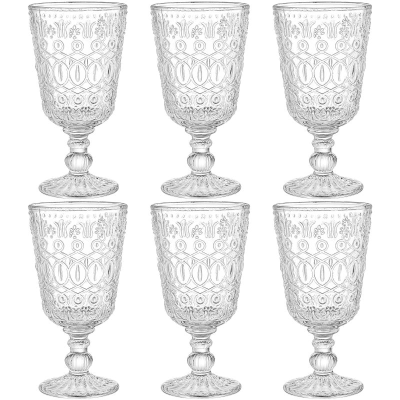 SOUJOY مجموعة 6 كؤوس نبيذ عتيقة سعة 10 أونص زجاج شفاف كوب شرب ماء يدوي الصنع مع ساق للحفلات والزفاف