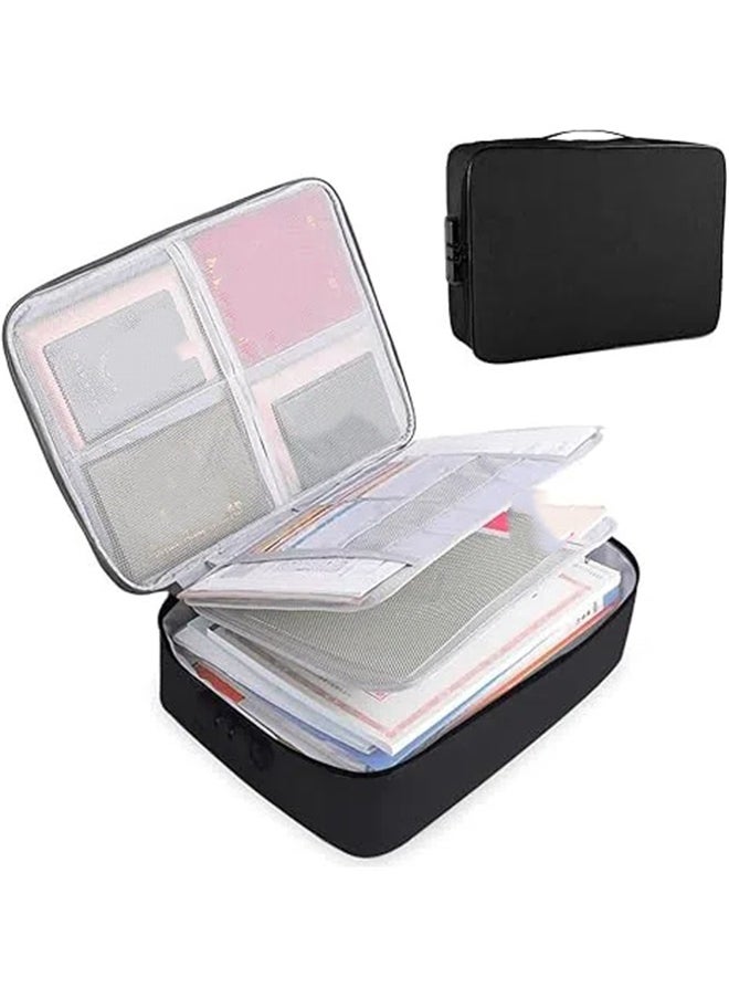 Generic Document Organizer Bag with Code Lock,5-Layer File Storage Case,Portable Home Office Travel Important Document Safe for Tablet,Passport,Legal Files,Valuables(Black)  - Image 1