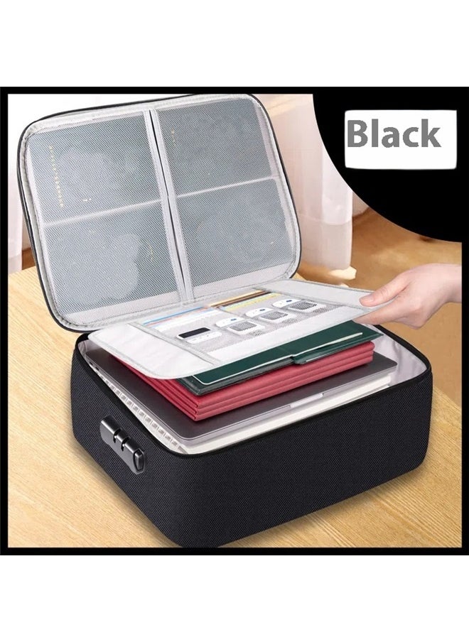Generic Document Organizer Bag with Code Lock,5-Layer File Storage Case,Portable Home Office Travel Important Document Safe for Tablet,Passport,Legal Files,Valuables(Black)  - Image 2