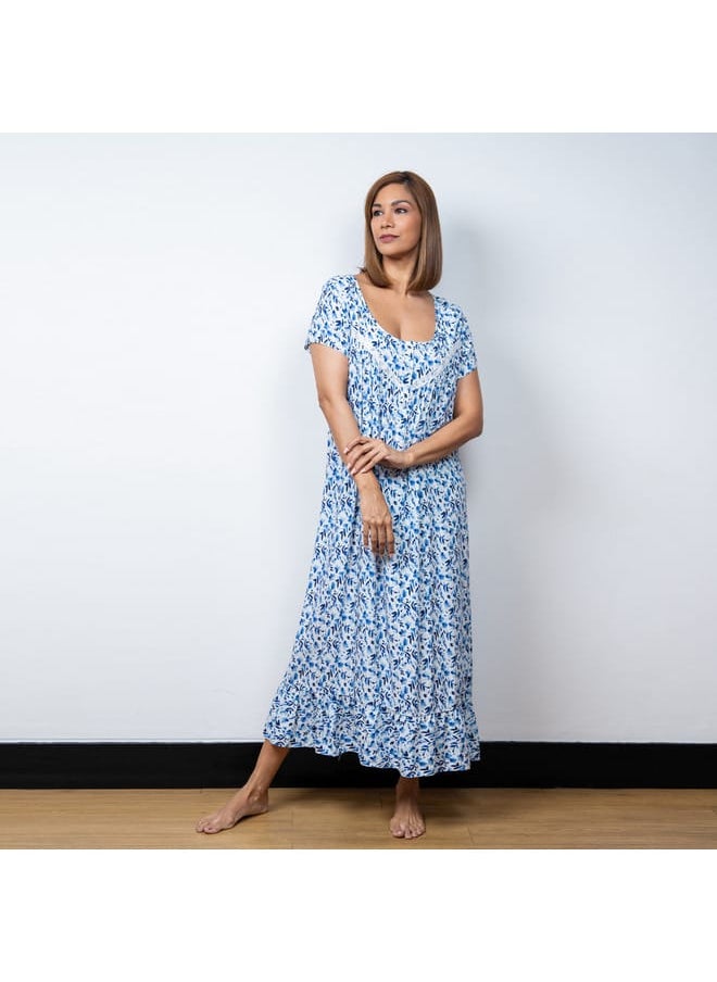 Aadaraya Floral Print Night Gown with Short Sleeves - pzsku/Z95B4D1075F2D19605479Z/45/_/1728466563/1cbf554a-480f-4c6f-a779-ed1672aa4fb9