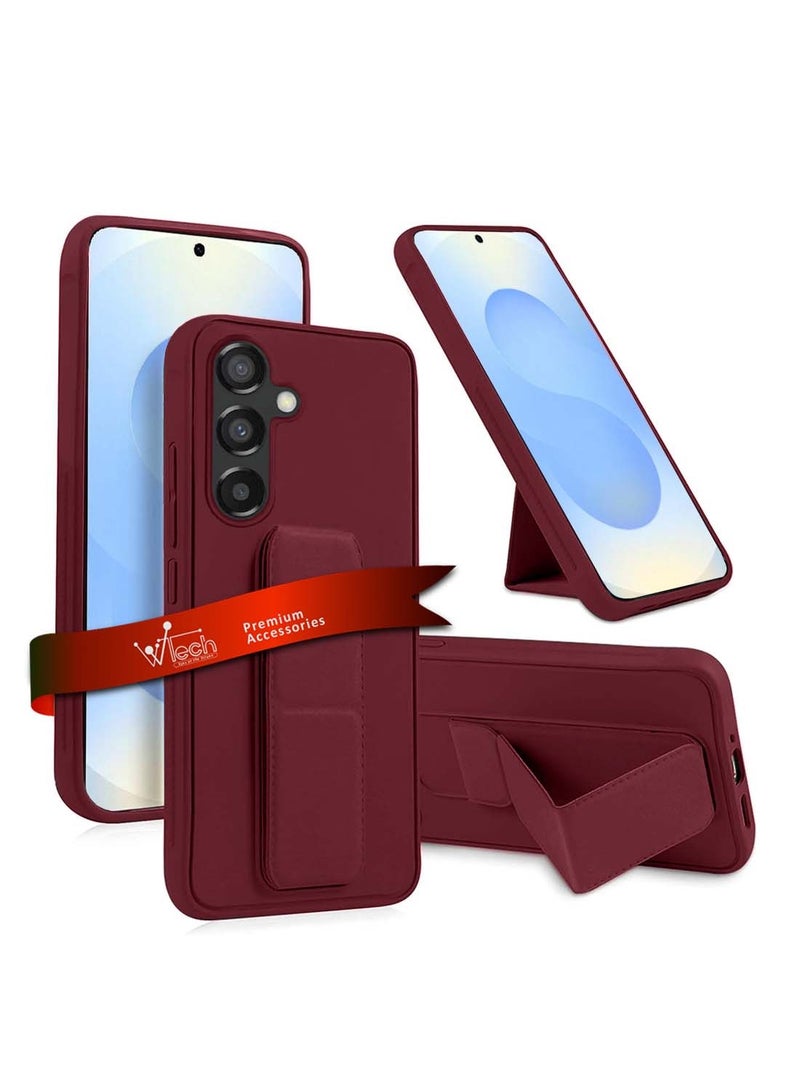 Wtech Samsung Galaxy S25 2025 Hand Grip Foldable Magnetic Kickstand Wrist Strap Finger Grip With Built-In Iron Case Cover - Maroon - Image 1