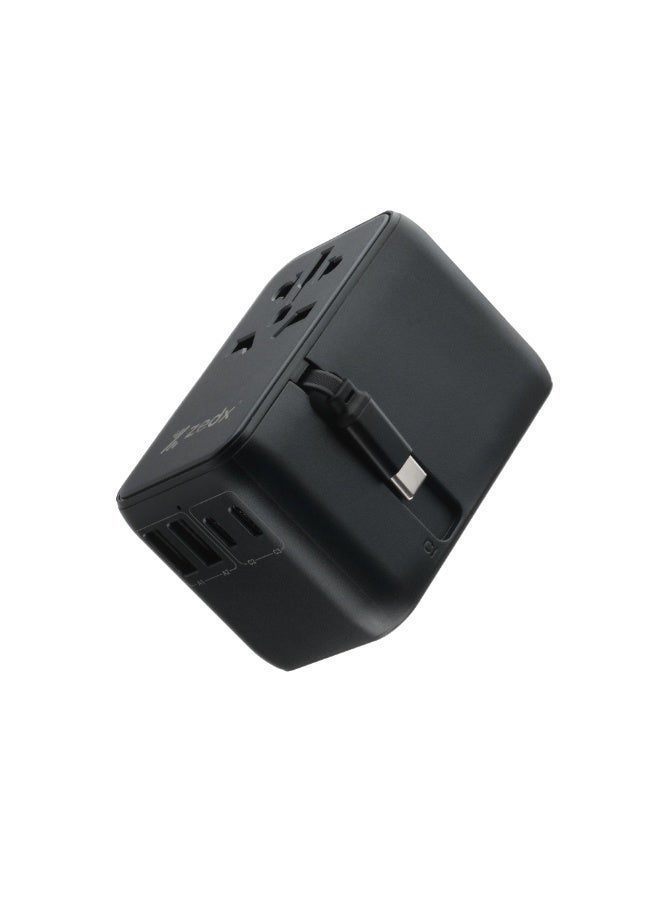 زيدكس محول سفر عالميمن 200 دولة، محول طاقة شامل وشاحن جداري مزود بمنفذ USB-C PD بقدرة 20 واط ومنفذ USB-A بتقنية QC 3.0، محول مقابس عالمي مع مقابس EU/UK/US/AU، شحن سريع لأجهزة iPhone وSamsung وiPad واللابتوب والكاميرا ومجفف الشعر والمزيد - Image 4