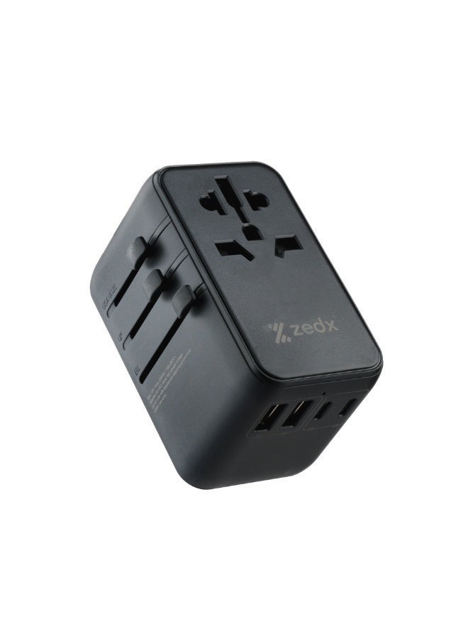 زيدكس محول سفر عالميمن 200 دولة، محول طاقة شامل وشاحن جداري مزود بمنفذ USB-C PD بقدرة 20 واط ومنفذ USB-A بتقنية QC 3.0، محول مقابس عالمي مع مقابس EU/UK/US/AU، شحن سريع لأجهزة iPhone وSamsung وiPad واللابتوب والكاميرا ومجفف الشعر والمزيد - Image 1