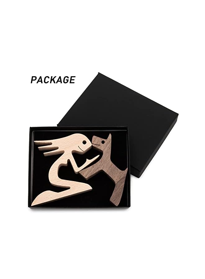 Zaboon Living Room Decor Women And Dog Statue Wood Decorations For Home - Image 3