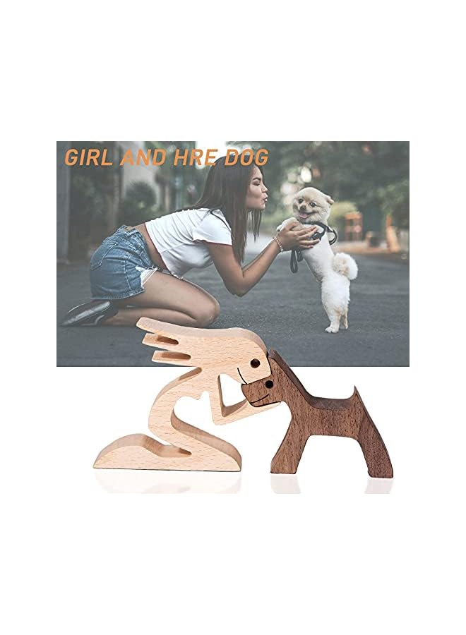 Zaboon Living Room Decor Women And Dog Statue Wood Decorations For Home - Image 4