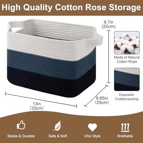 OIASKET Storage Basket for Organizing Woven Baskets for Storage Rectangle Decorative Baskets for Shleves Closet Toys Books Nursery Organizer Bins Pack of 3 Gradient Blue 13x985x87 - Image 3