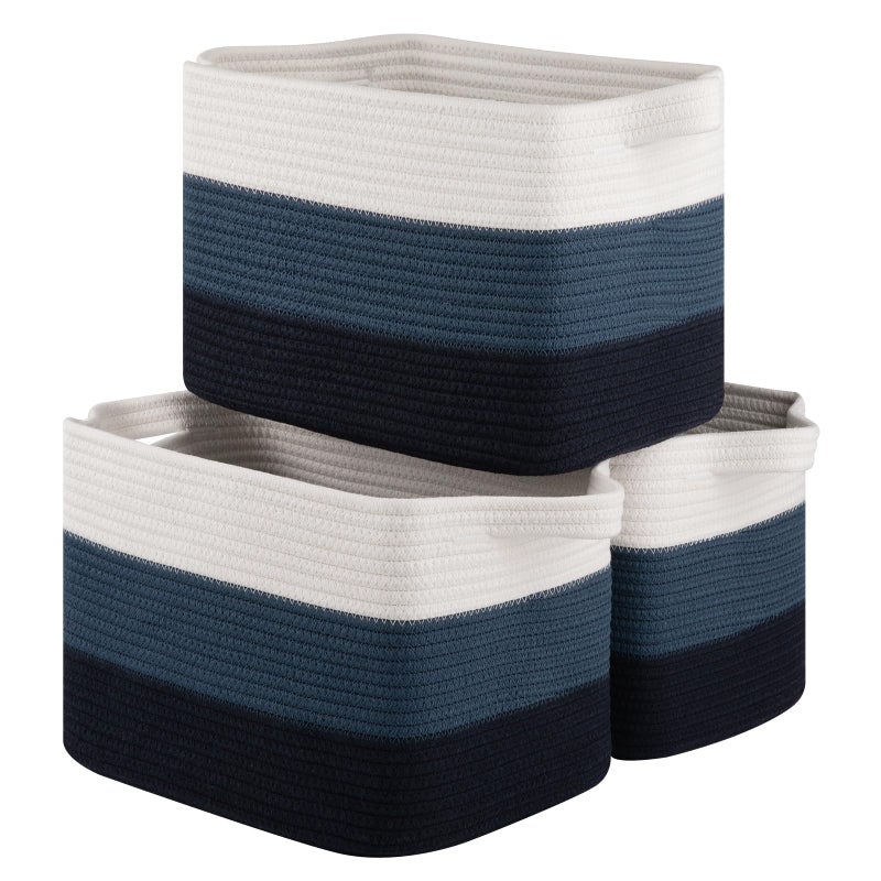 OIASKET Storage Basket for Organizing Woven Baskets for Storage Rectangle Decorative Baskets for Shleves Closet Toys Books Nursery Organizer Bins Pack of 3 Gradient Blue 13x985x87 - Image 2