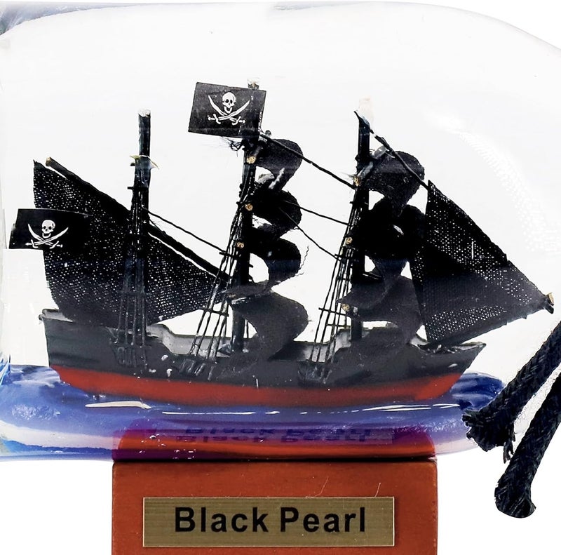 NAUTIMALL 5inch Black Pearl Caribbean Pirate Ship in a Bottle Glass Ornament Table top Nautical Home Decoration for Son (Black Pearl 5“) - Image 3