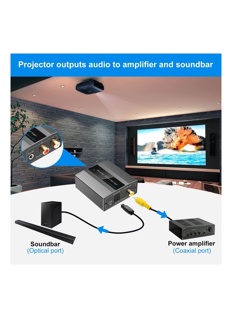 Generic - Analog to Digital Audio Converter RCA R/L to Optical with Optical Cable 3.5mmAUX Jack to Digital Toslink and Coaxial Audio Adapter for Soundbar - Image 1