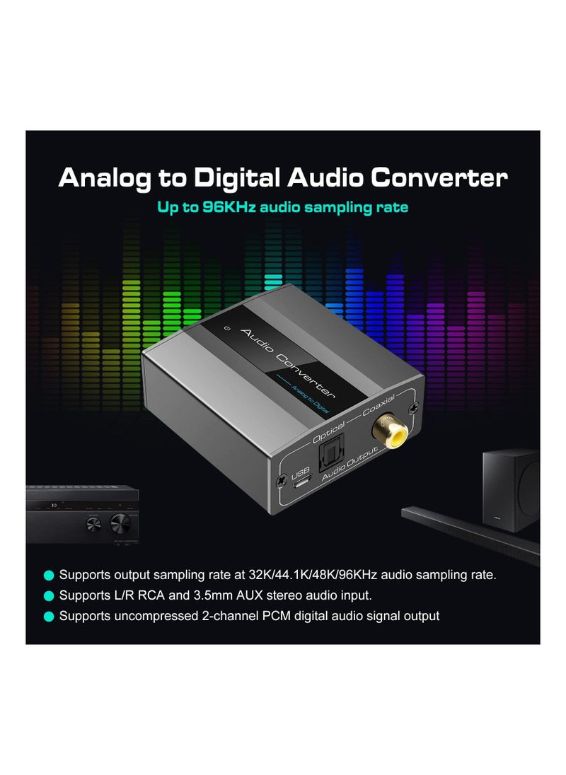 Generic - Analog to Digital Audio Converter RCA R/L to Optical with Optical Cable 3.5mmAUX Jack to Digital Toslink and Coaxial Audio Adapter for Soundbar - Image 1
