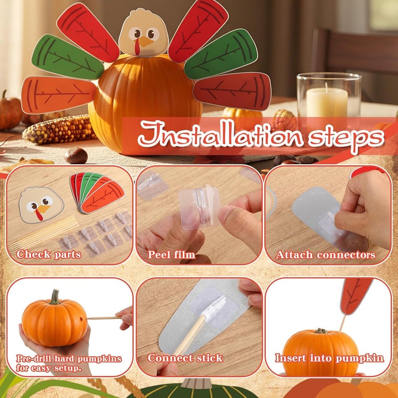 AceOrbit Pumpkin Turkey Making Kit Colorful Metal Thanksgiving DIY Pumpkin Indoor Outdoor Holiday Decoration For Autumn Fall Harvest Halloween Home Decor(Large) - Image 3