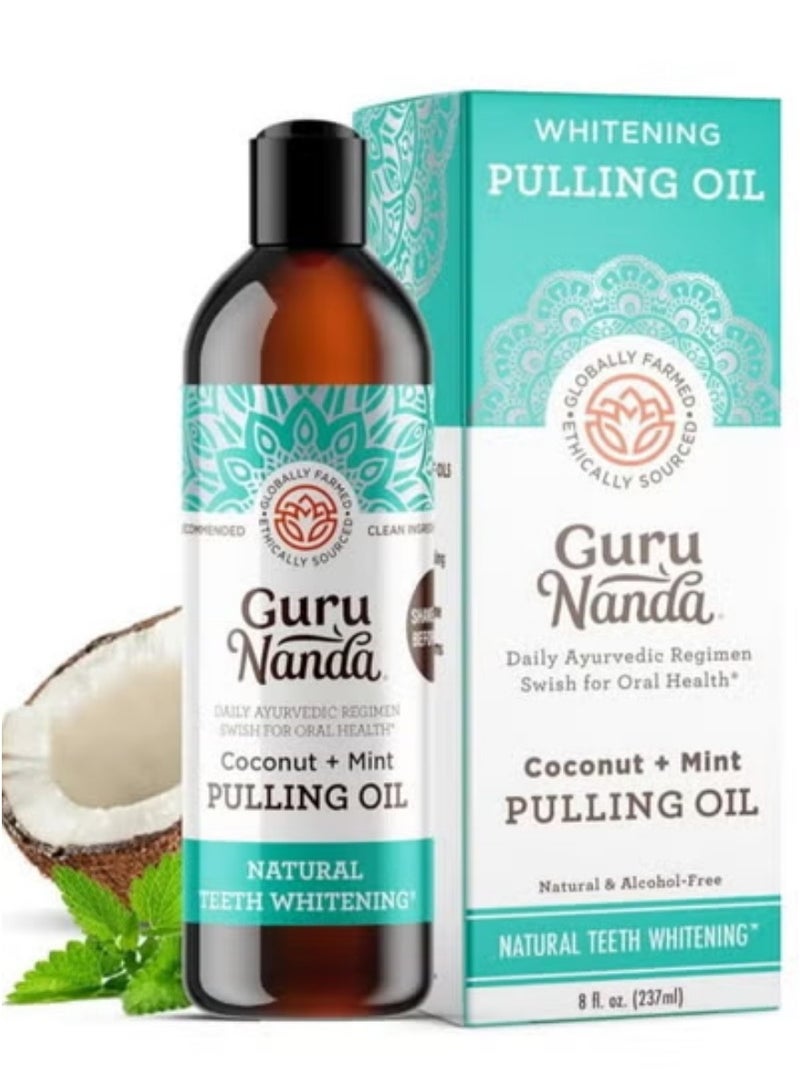 GuruNanda Coconut Mint Whitening Pulling Oil (8 fl. oz.) - Fresh Breath, Whiten Teeth, Healthy Gums: Alcohol-Free Formula - Image 1
