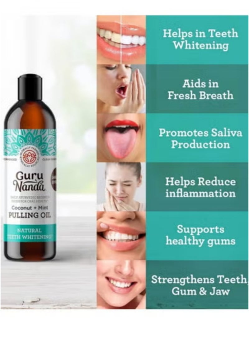 GuruNanda Coconut Mint Whitening Pulling Oil (8 fl. oz.) - Fresh Breath, Whiten Teeth, Healthy Gums: Alcohol-Free Formula - Image 2
