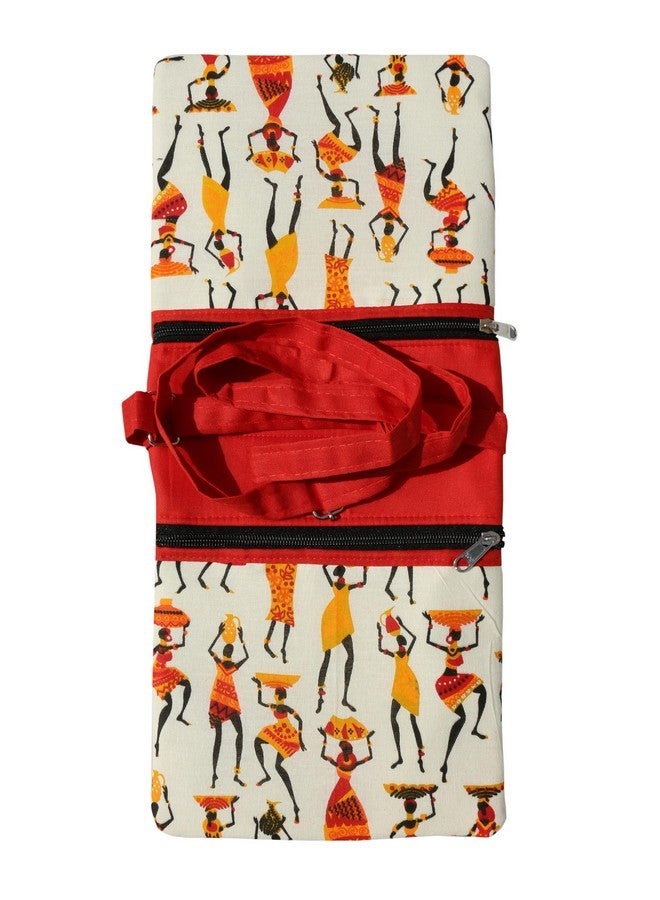 Solance Mandhania Warli Printed Cotton Sling Bags With Double Pocktes for Womens Red - Image 3