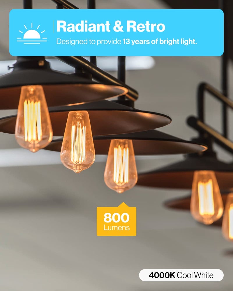 Sunco Lighting Sunco 16 Pack Edison Bulbs LED ST64, Clear Vintage Filament Waterproof Bulb, 800 LM, 8W (60W Equivalent), ST19, 4000K Cool White, E26 Medium Base, Decorative Dimmable UL - Image 2
