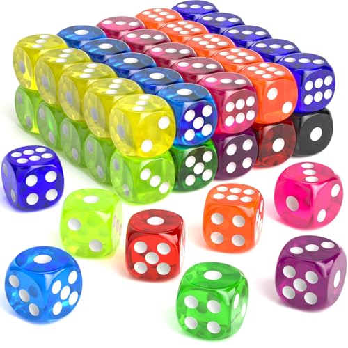 Rerdeim 60 Pieces Dice Set 16mm Standard Bulk 6 Sided Colored Dices for Board Games Math Learning Classroom 10 Color 6 Pieces of Each Color - Image 1