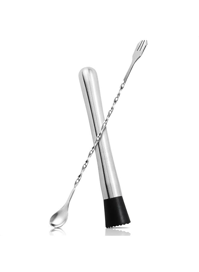 Stainless Steel Stir Spoon Muddler for Cocktails Set - Muddler Old Fashioned Cocktail Kit Ice Crusher Bar Spoon Cocktail Mixing Spoon - Fruit Crusher Mojito Mix Cocktail Shaker Coffee Bar Accessories - Image 1