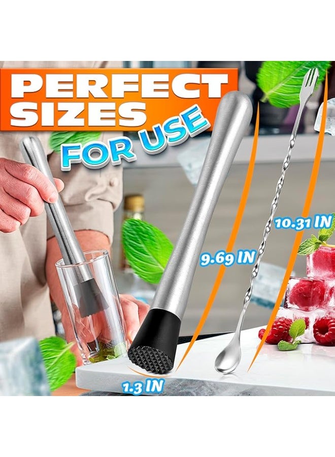 Stainless Steel Stir Spoon Muddler for Cocktails Set - Muddler Old Fashioned Cocktail Kit Ice Crusher Bar Spoon Cocktail Mixing Spoon - Fruit Crusher Mojito Mix Cocktail Shaker Coffee Bar Accessories - Image 2