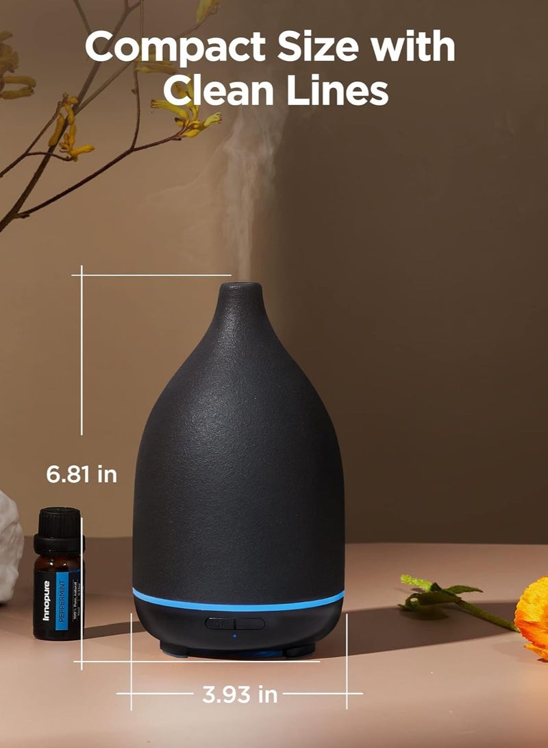 Y&D Oil Diffuser 250ML Ceramic Diffuser for Essential Oils Handcrafted Aromatherapy Diffuser Ultrasonic Cool Mist Humidifier with 2 Mist Modes Waterless Auto Off for Room Office Black  - Image 2