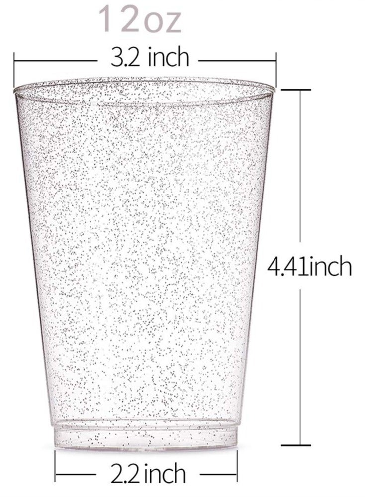 KASTWAVE Plastic Cups, 50 Count 10 oz Silver Glitter Clear Plastic Cups Tumblers, Hard Plastic Disposable Cups For Wedding Glasses Plastic Party Cups, Clear Plastic Cups Tumblers, Wedding, Party Cups  - Image 3