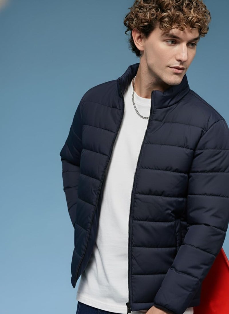 FYLTR, Men's Solid Long Sleeve Regular Fit Puffer Jacket, Navy, XL - Image 2