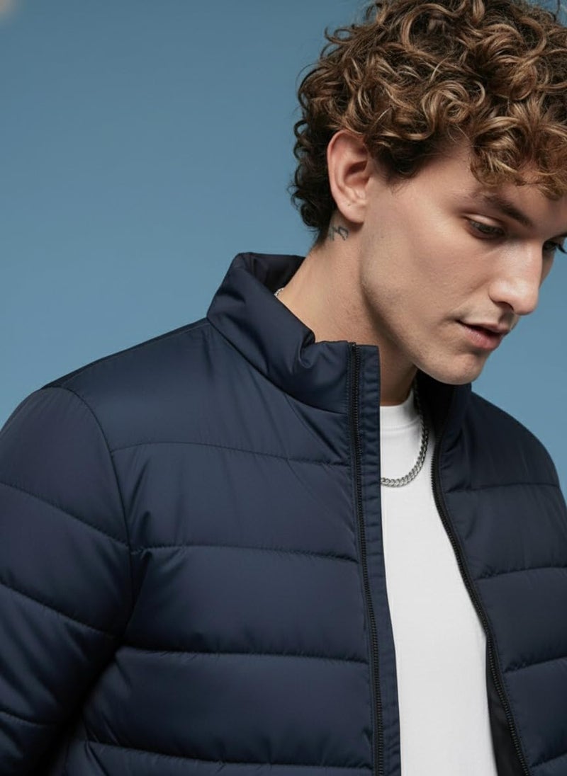 FYLTR, Men's Solid Long Sleeve Regular Fit Puffer Jacket, Navy, XL - Image 4