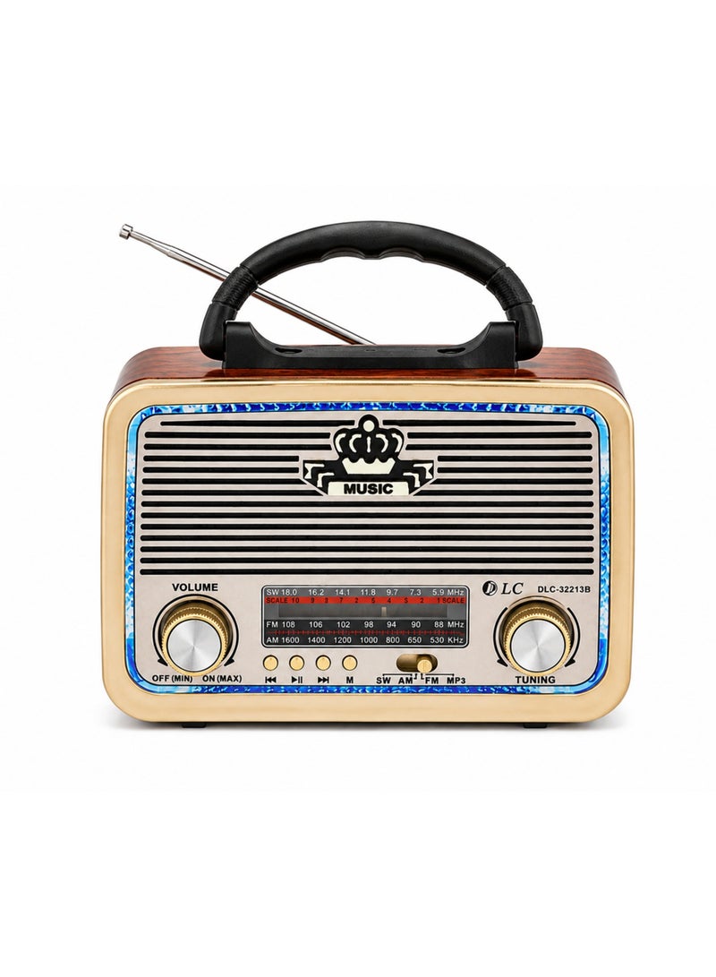 راديو ريترو محمول مع بلوتوث وموجات FM وAM وSW ومكبر صوت هاي فاي وتشغيل USB وTF (ألوان متنوعة)