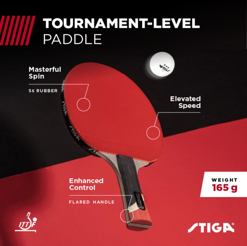 STIGA Pro Carbon Performance-Level Table Tennis Racket with Carbon Technology for Tournament Play - Red and Blue Colors - Image 2