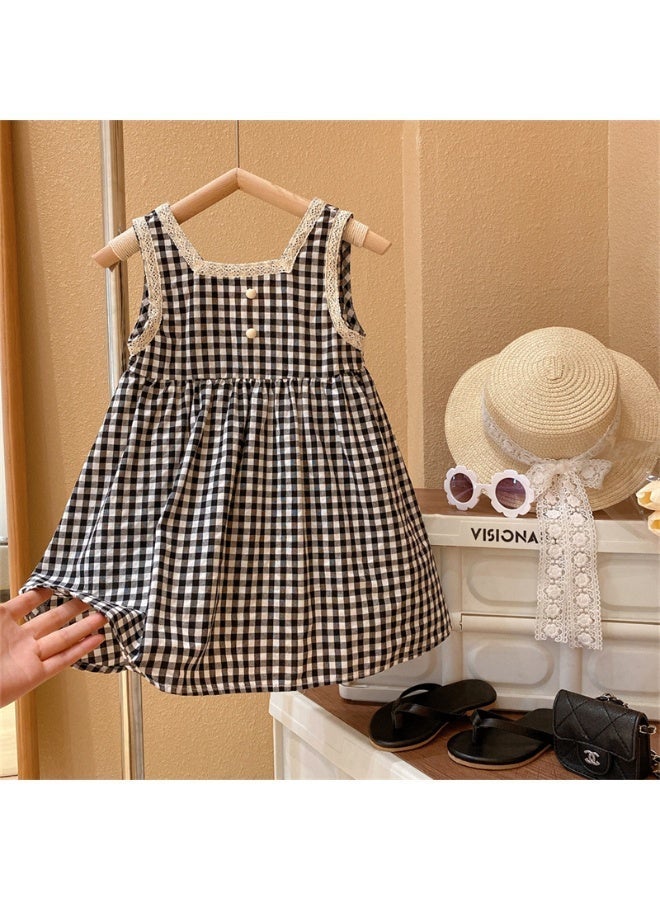 Ayada Home Gingham Lace Trim Dress for Girls, Sleeveless A-Line Sundress - Image 2