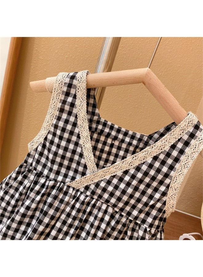 Ayada Home Gingham Lace Trim Dress for Girls, Sleeveless A-Line Sundress - Image 5