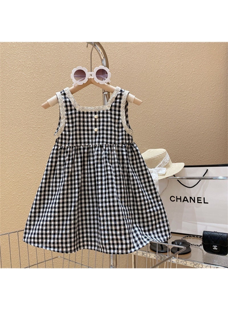 Ayada Home Gingham Lace Trim Dress for Girls, Sleeveless A-Line Sundress - Image 3