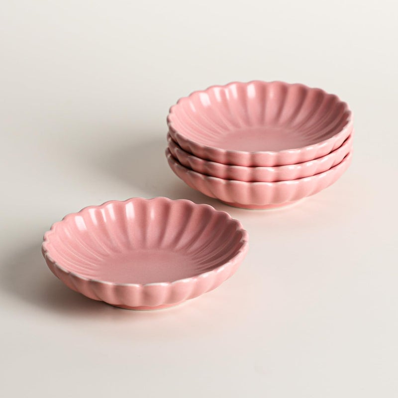 Gaolinci 3.5 Inches Flower Shape Ceramic Sauce Dish,Mini Side Seasoning Dish,Snack Serving Dishes,Porcelain Small Saucer Set(Set of 4) - Image 3