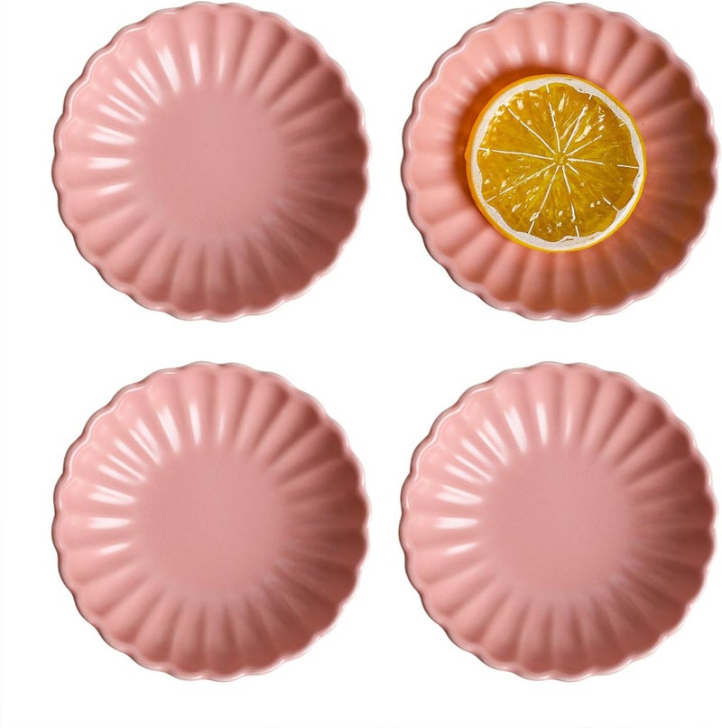 Gaolinci 3.5 Inches Flower Shape Ceramic Sauce Dish,Mini Side Seasoning Dish,Snack Serving Dishes,Porcelain Small Saucer Set(Set of 4) - Image 1