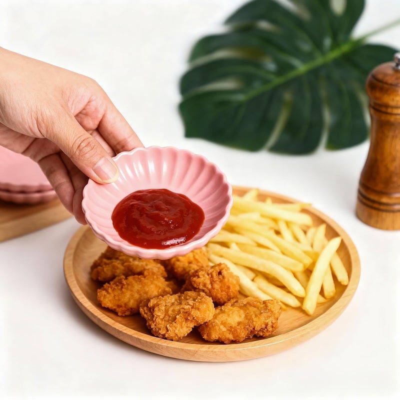 Gaolinci 3.5 Inches Flower Shape Ceramic Sauce Dish,Mini Side Seasoning Dish,Snack Serving Dishes,Porcelain Small Saucer Set(Set of 4) - Image 4