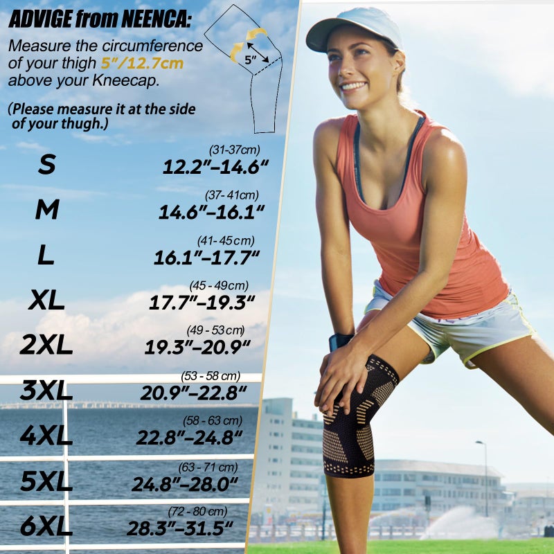 NEENCA Copper Knee Braces for Knee Pain Relief - 2 Pack Knee Sleeves Set, Knee Compression Sleeves with Copper Ions Infused Fiber for Sports, Workout, Arthritis, Meniscus Tear- FSA/HSA Eligible - Image 4