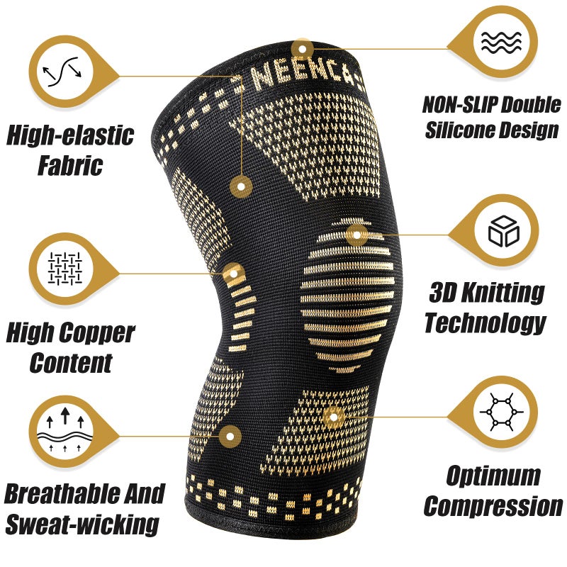 NEENCA Copper Knee Braces for Knee Pain Relief - 2 Pack Knee Sleeves Set, Knee Compression Sleeves with Copper Ions Infused Fiber for Sports, Workout, Arthritis, Meniscus Tear- FSA/HSA Eligible - Image 2