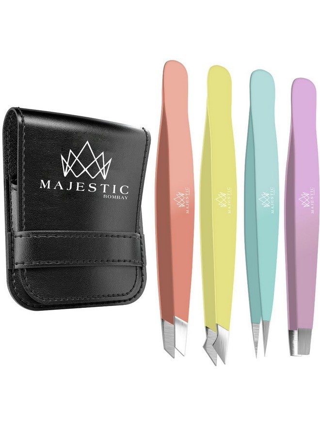 Majestic Bombay Tweezers Set 4Piecestainless Steel Slant Tip + Sharp Pointed Eyebrow Tweezer Setprecision Facial Hair Removal Eyebrow Hair Splinter Blackhead Ingrown Hair/Tick Removerends Meet Perfect - Image 2