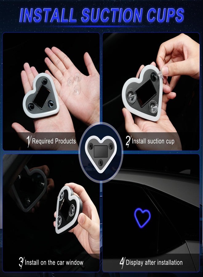 iFunyLED مصابيح داخلية للسيارة من iFunyLED، إضاءة محيطية على شكل قلب للنوافذ، 5 أوضاع إضاءة، شحن عبر منفذ Type-C والطاقة الشمسية، زينة سيارات للنساء والرجال، عبوة من قطعة واحدة، (أزرق) - Image 4