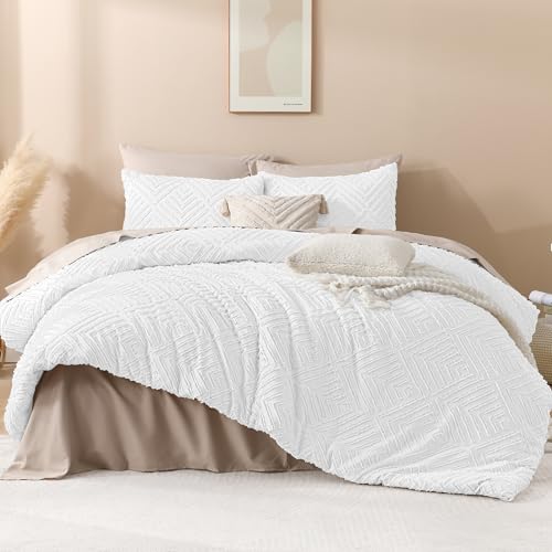 Andency White Comforter King Size, 3 Pieces Boho Bedding Set & Collections, Farmhouse Tufted Fluffy Bedding Comforter Sets for King Bed (1 Comforter 104x90In, 2 Pillowcases) - Image 2
