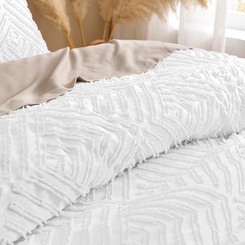 Andency White Comforter King Size, 3 Pieces Boho Bedding Set & Collections, Farmhouse Tufted Fluffy Bedding Comforter Sets for King Bed (1 Comforter 104x90In, 2 Pillowcases) - Image 5